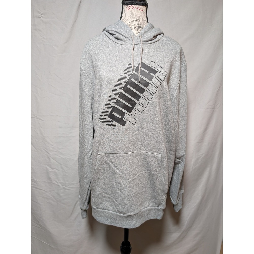 Puma Gray‎ Graphic Pullover Hoodie Logo Sporty Cotton Sweatshirt Men's Large